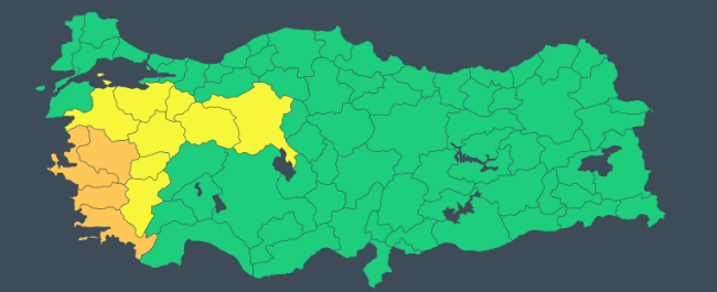 12 kente "sarı" ve "turuncu" uyarı